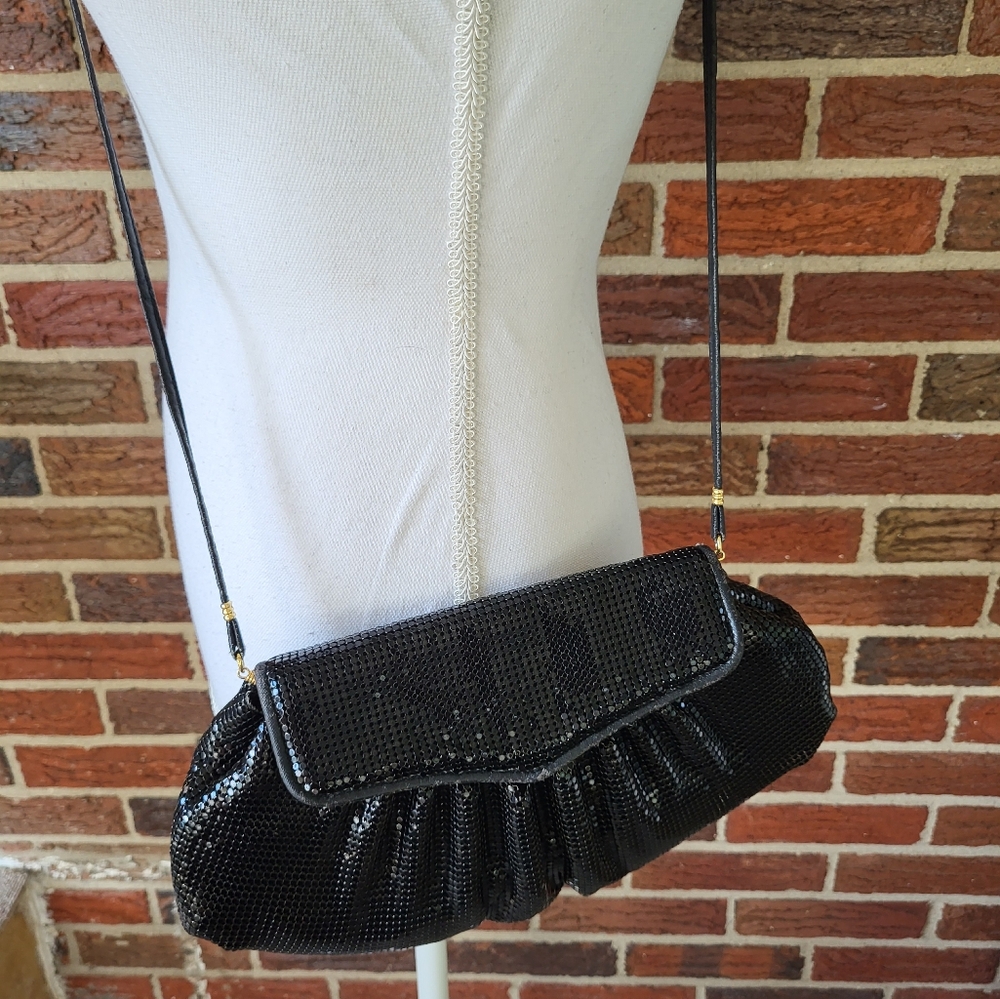 Vintage Whiting & Davis Black Mesh Evening Shoulder Bag 1980s